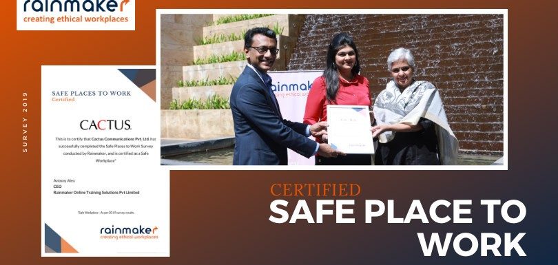 Cactus Communications has been recognized among the "Top 10 Safe Places to Work" 2019