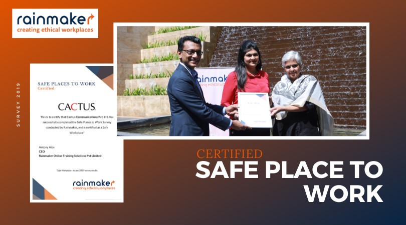 Cactus Communications has been recognized among the "Top 10 Safe Places to Work" 2019